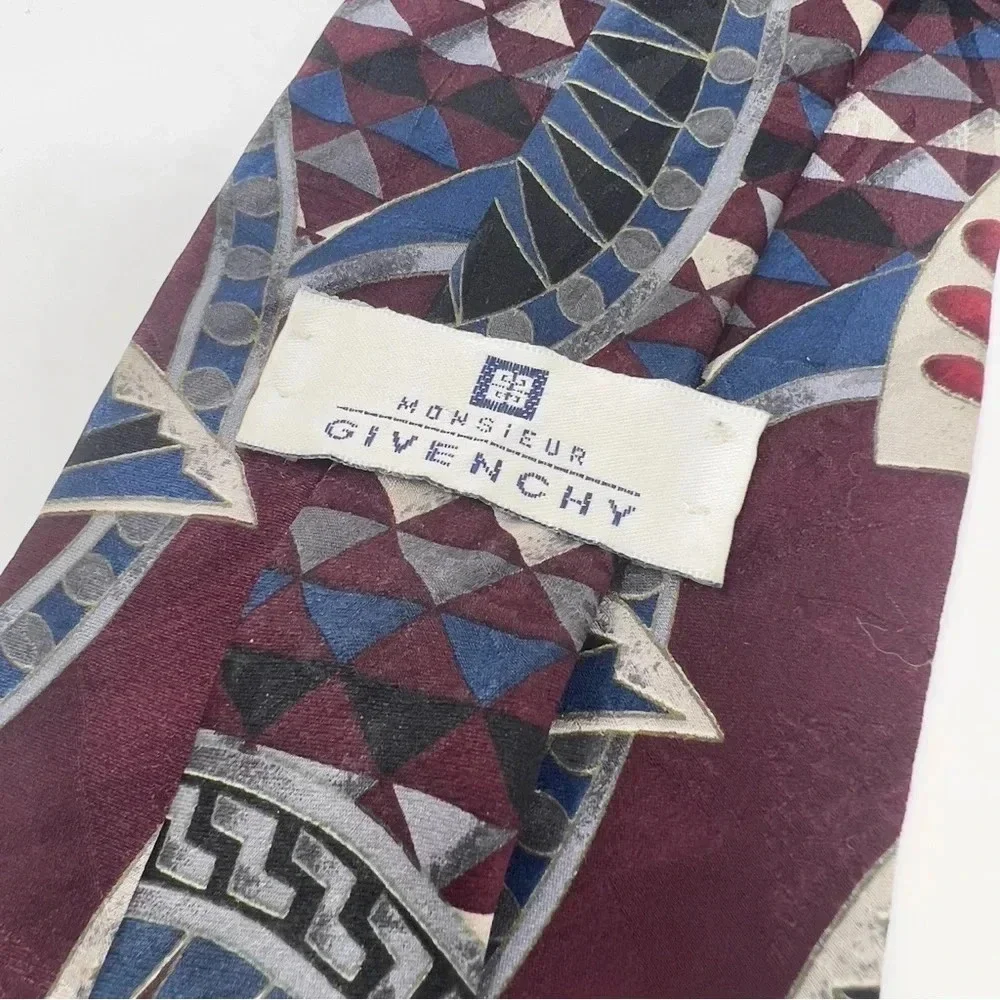 Vintage GIVENCHY Monsieur Silk Tie 90s Abstract Geometric Art Deco Necktie